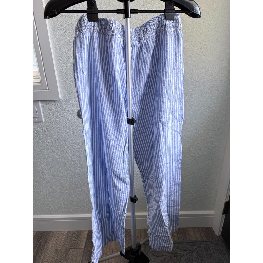 Beach Lunch Lounge Linen Cotton Blend Beachy Nautical Tie Waist Wide Leg Pants M - Picture 3 of 5